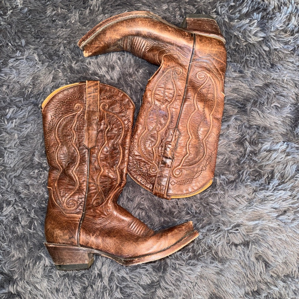 Vaccari Brown Leather Western Cowboy Boots Womens Size 8B Snip Toe Made in USA